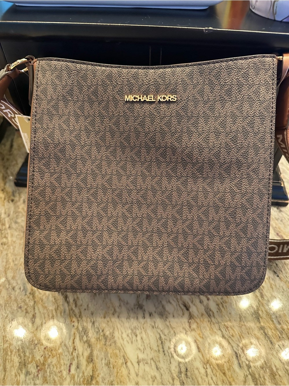 Michael Kors Brown Signature Messenger Bag with Gold Logo